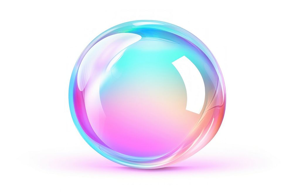 Icon iridescent bubble sphere white background.