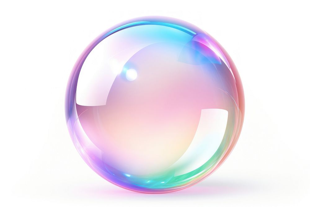 Icon iridescent bubble sphere white background.
