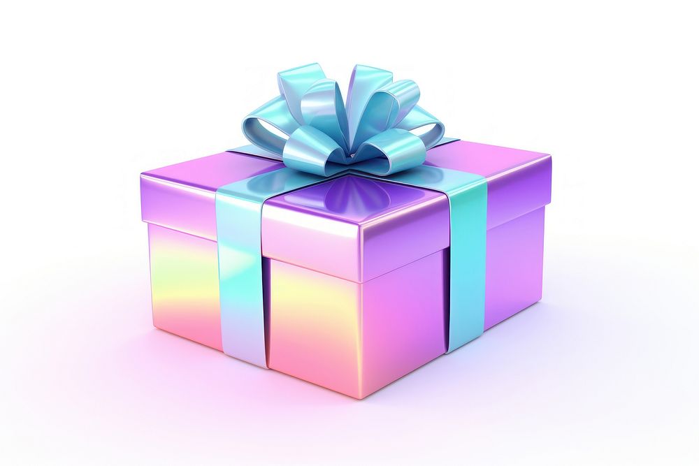 Icon iridescent gift box white background.