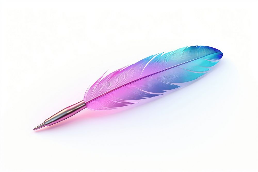 Icon iridescent feather pen white background.