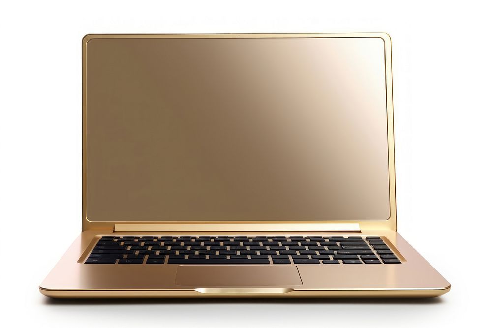 Laptop computer gold white background.