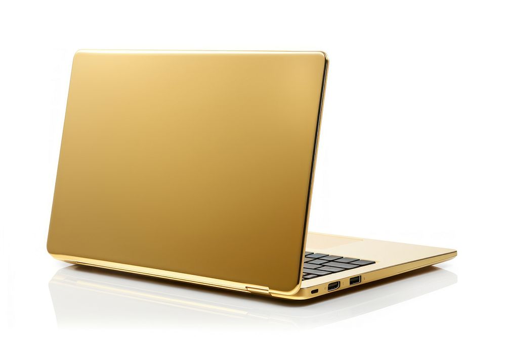 Laptop computer gold white background.