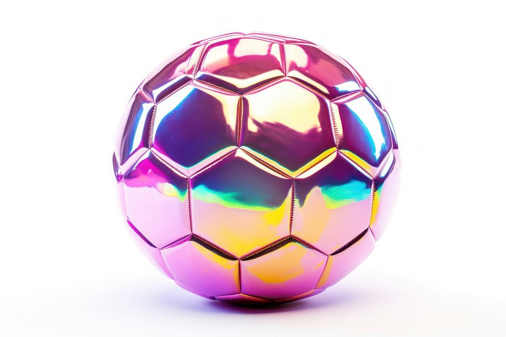 Soccer ball iridescent sphere white background fragility.