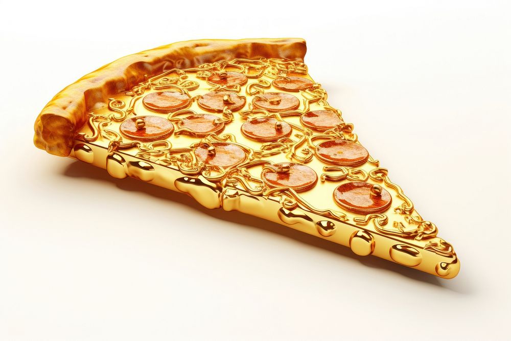 Pizza food gold white background.