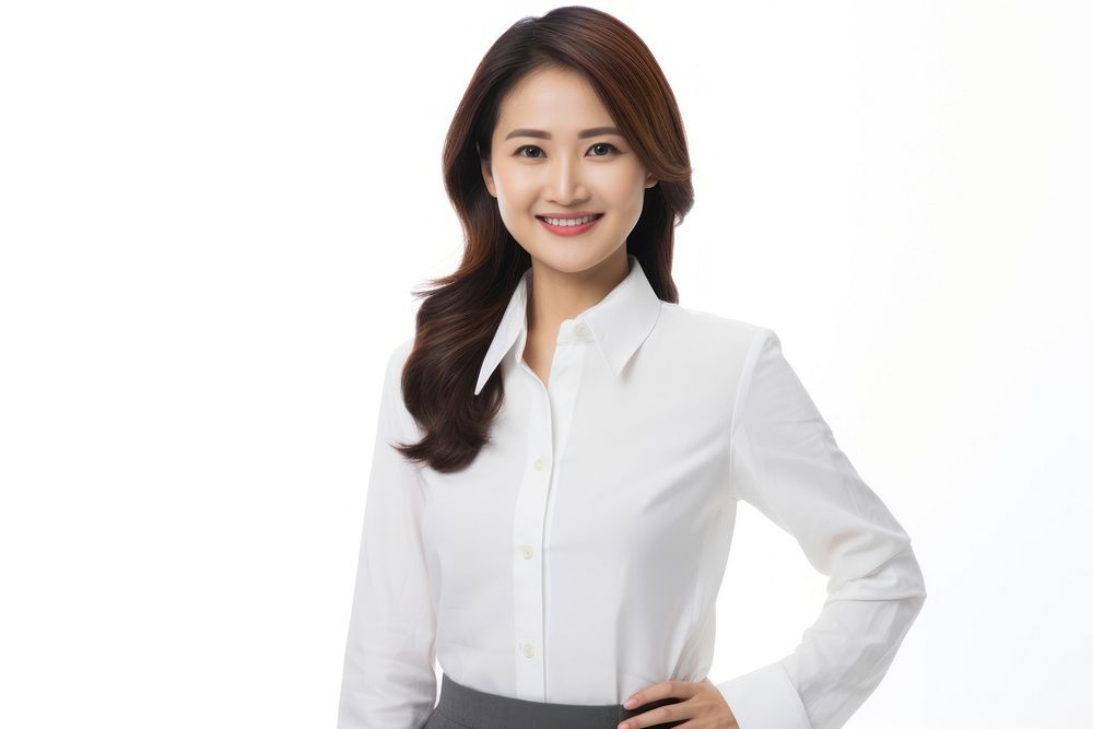 Thai business woman middleaged sleeve blouse smile.
