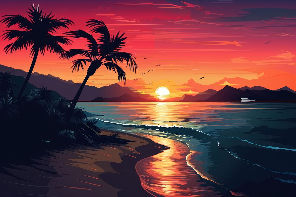  Beautiful Sunset sunset nature sea. AI generated Image by rawpixel.