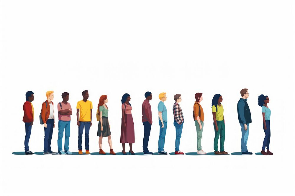 Diverse people standing order white background. AI generated Image by rawpixel.