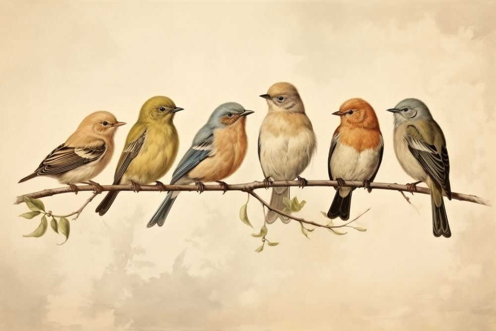  Birds painting sparrow animal. AI generated Image by rawpixel.