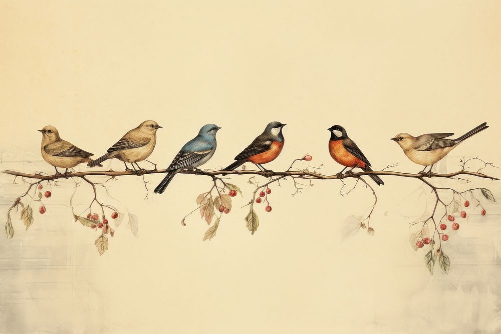  Birds painting animal art. AI generated Image by rawpixel.
