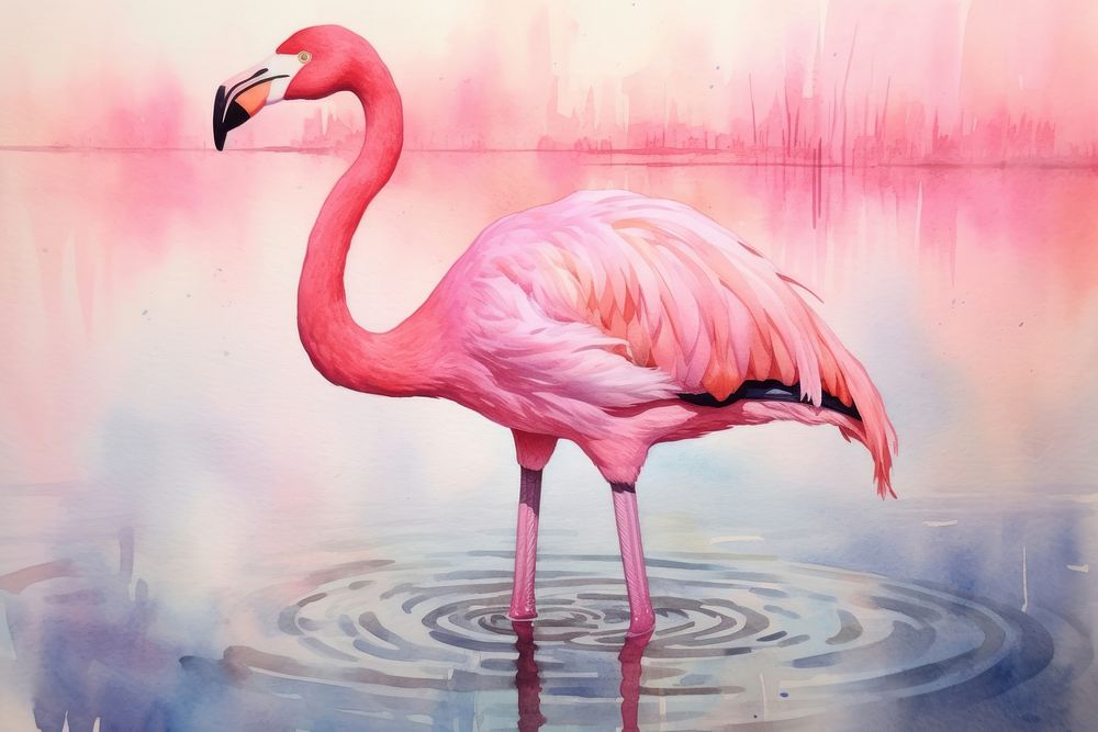 Watercolor pink background no details flamingo animal human.