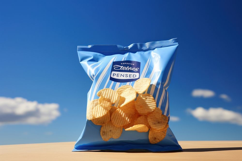 White Chips Bag Packaging open snack food blue.