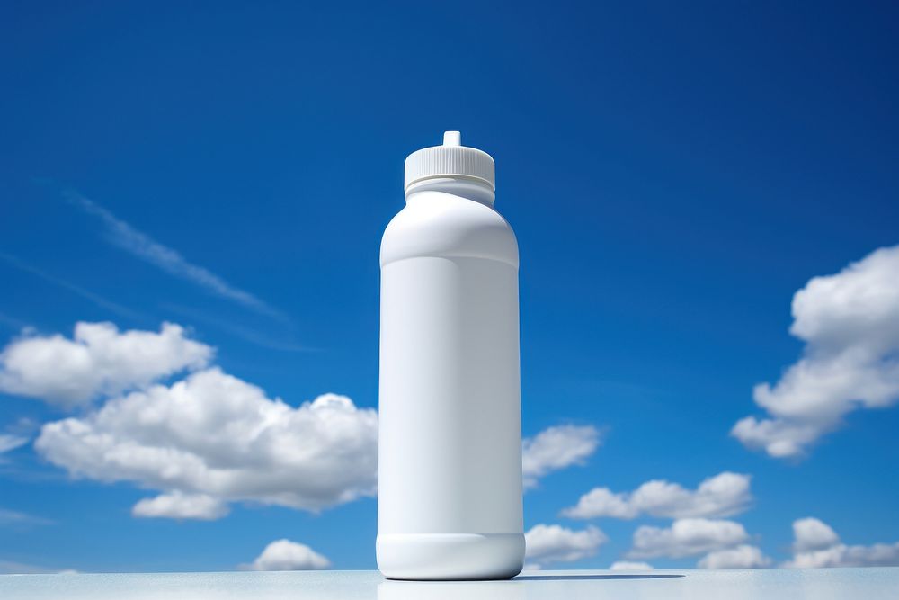 White fitness bottle blue sky container.