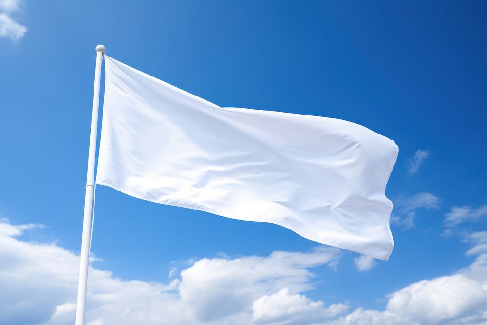 White long flag banner blue sky atmosphere.