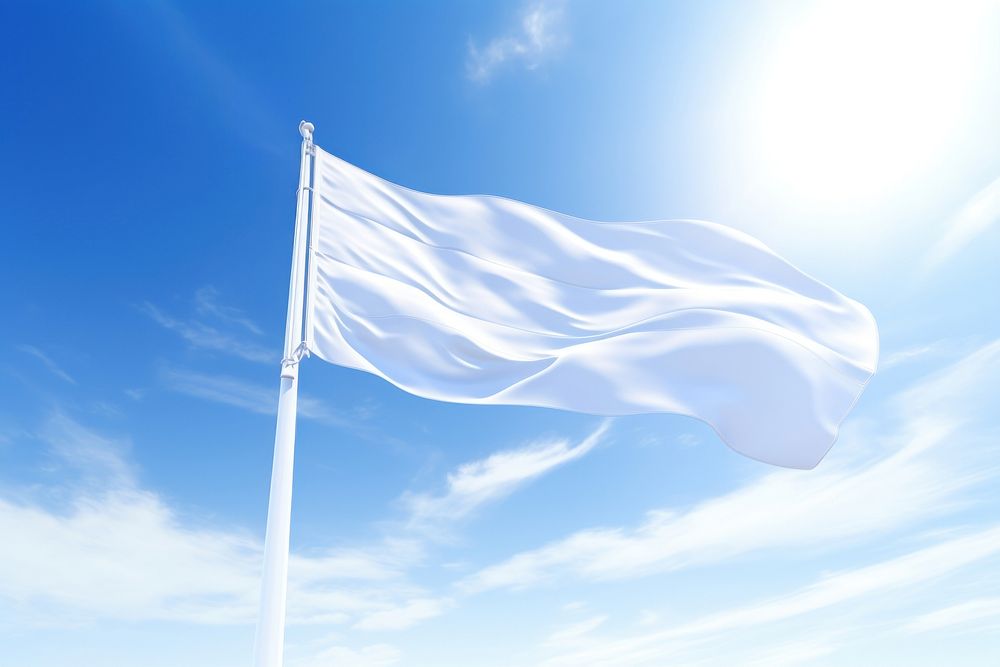 White long flag banner blue sky patriotism.