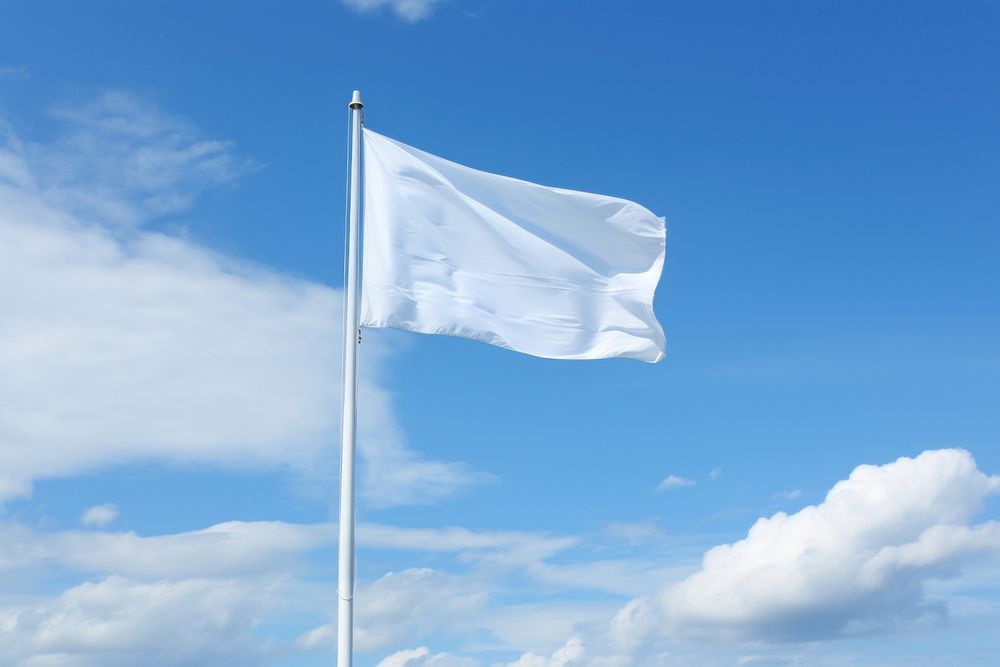 White long vertical flag banner blue sky patriotism.