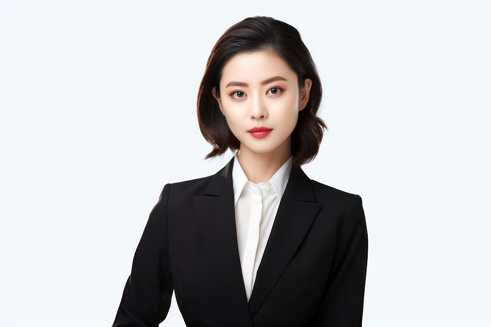Working business woman east asian portrait adult white background.