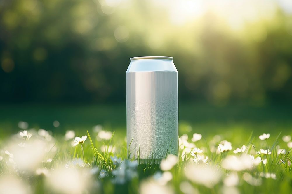 White beer can outdoors nature plant.