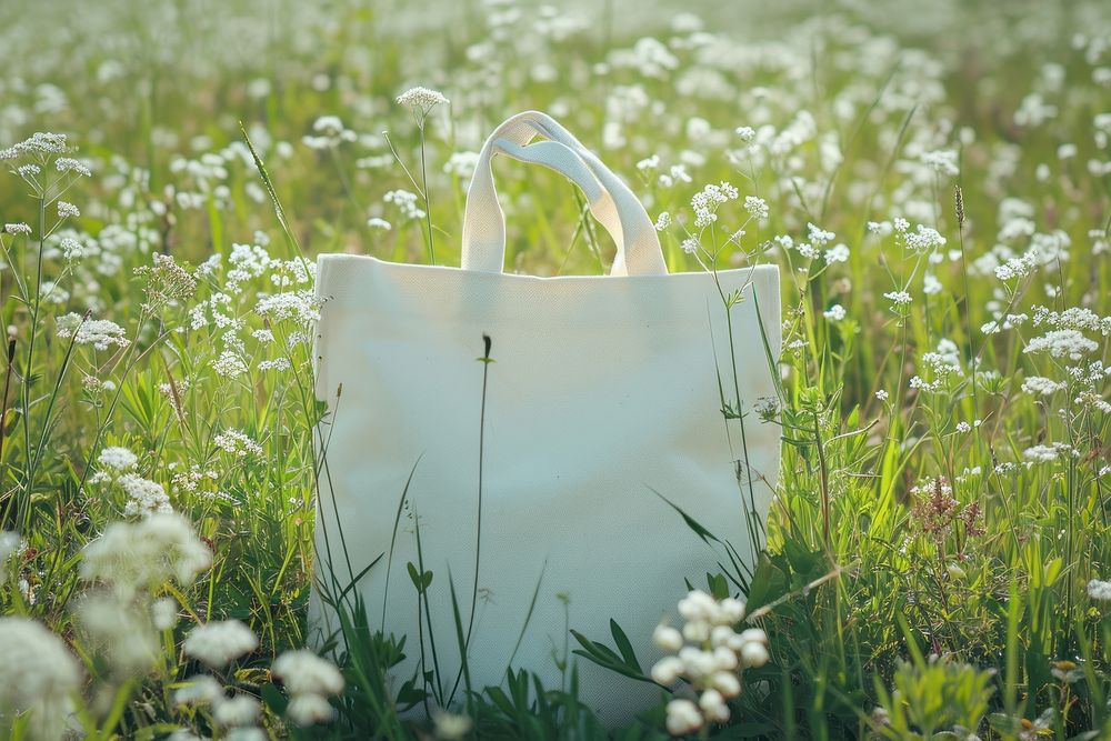 White Tote bag flower handbag nature.