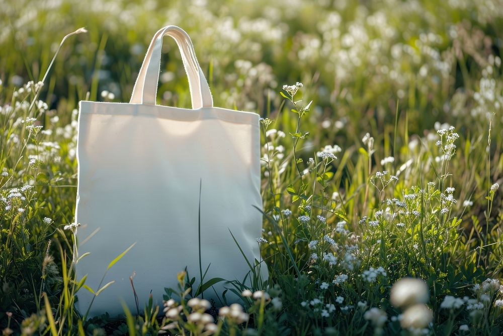 White Tote bag handbag nature flower.