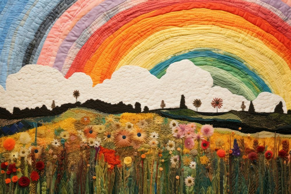 Rainbow in Prairie landscape painting quilt.