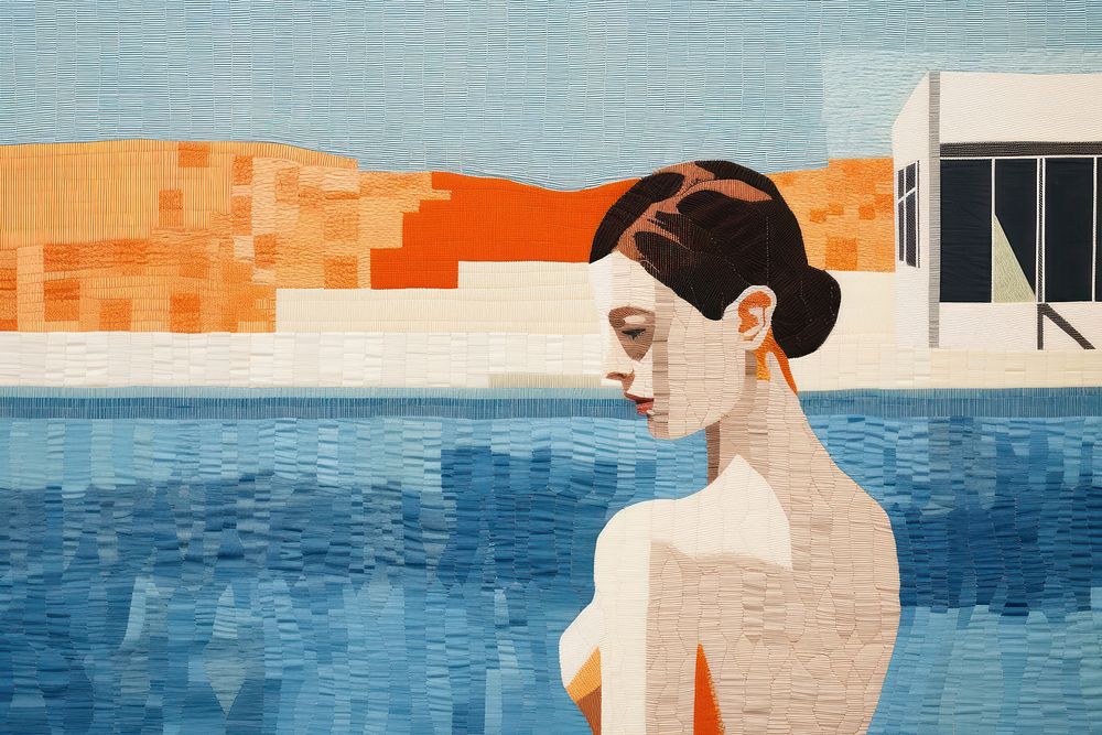 Swimming pool painting adult woman.