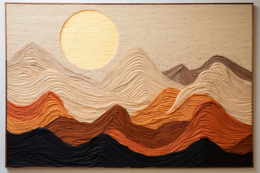 Sunrise landscape mountain painting.