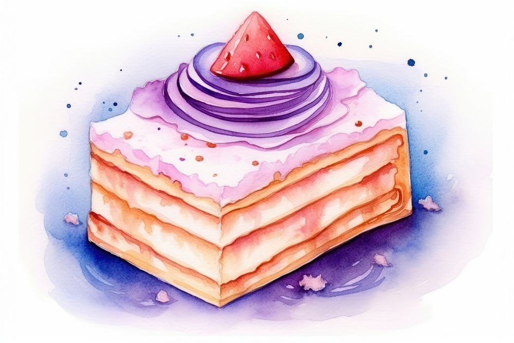 Chiffon cake in Watercolor style dessert cream food.