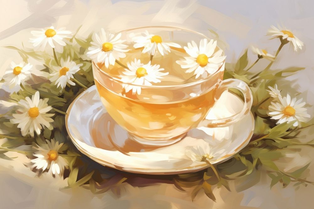 Chamomile tea saucer flower drink.
