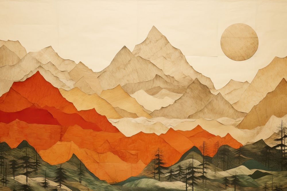 Kraft paper backgrounds mountain painting.