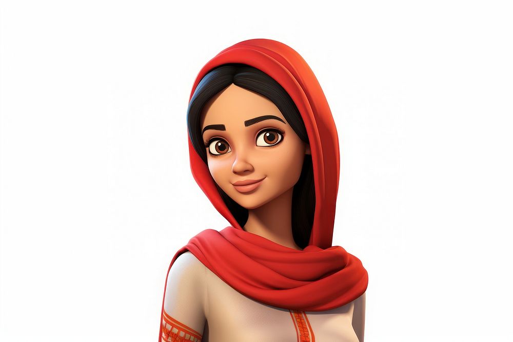 Bangladeshi woman 3d cartoon realistic scarf white background headscarf.