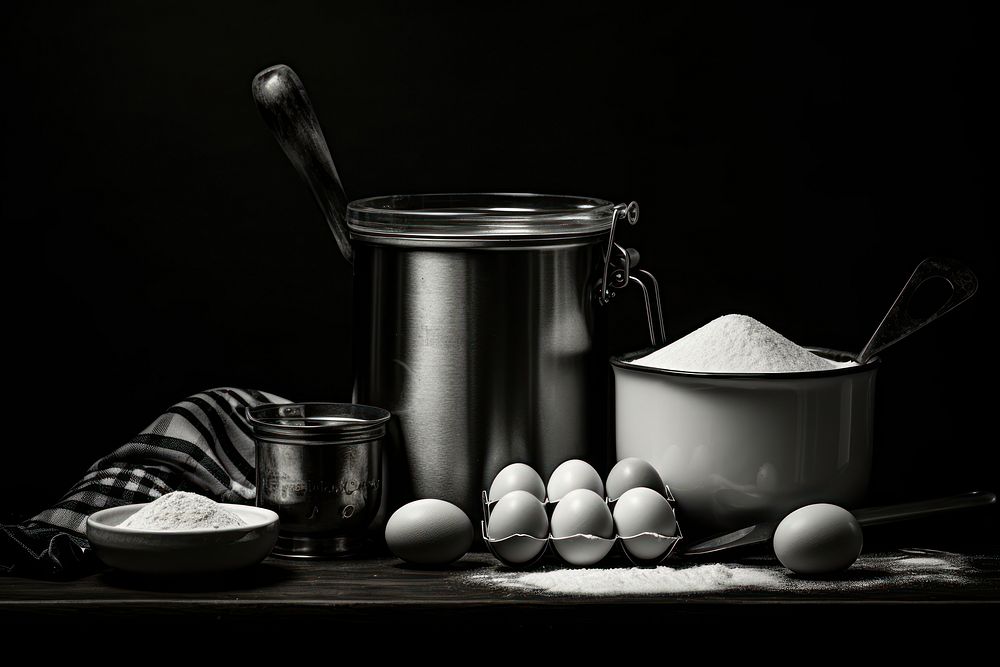 Photography of baking black white food.