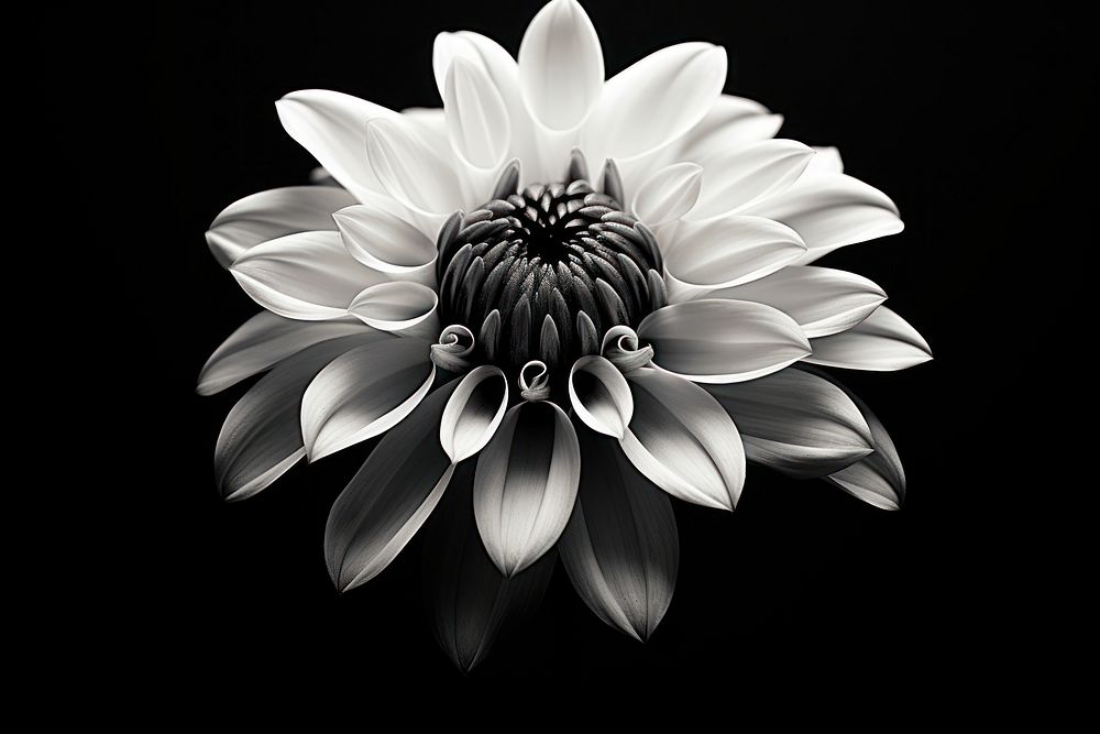 Photography of black and white flower dahlia petal plant.