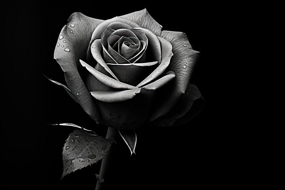 Photography of flower rose plant black white.
