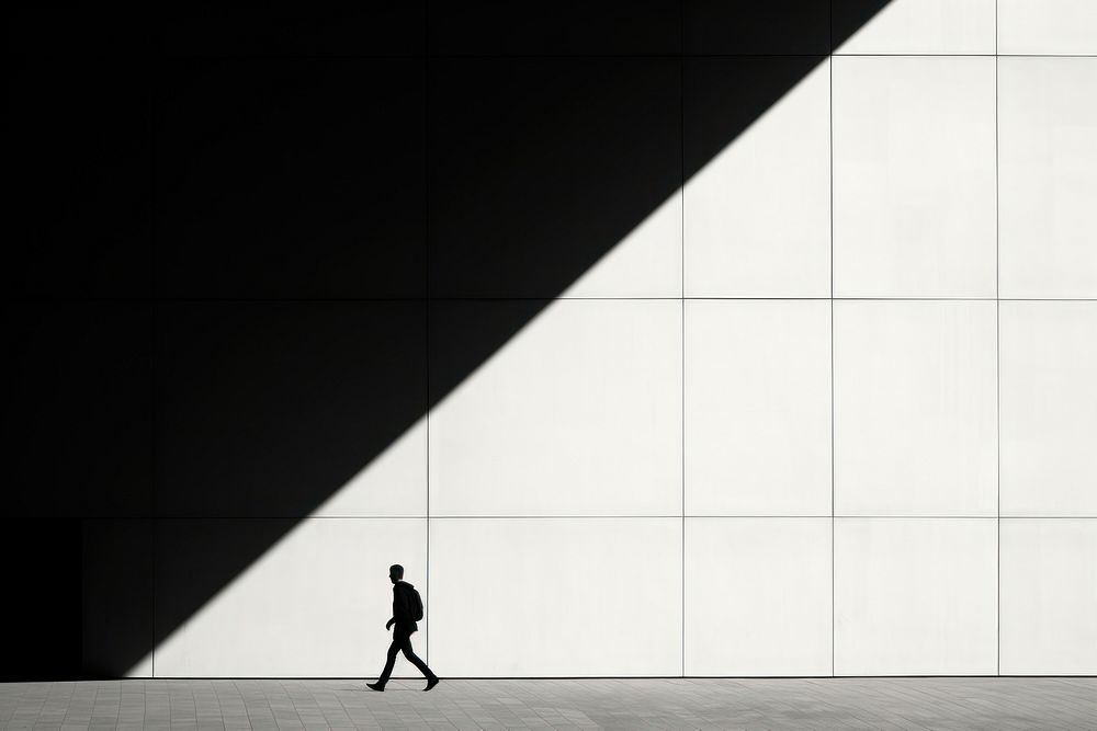 Photography of people walking silhouette black white.