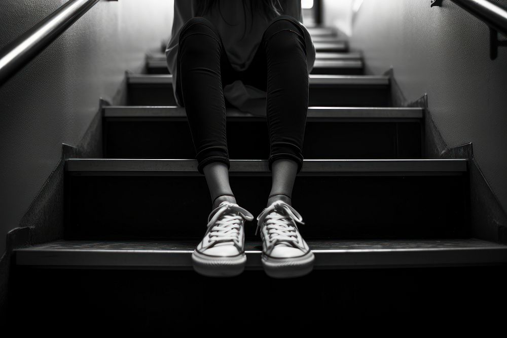 Photography of Teenager staircase footwear black.