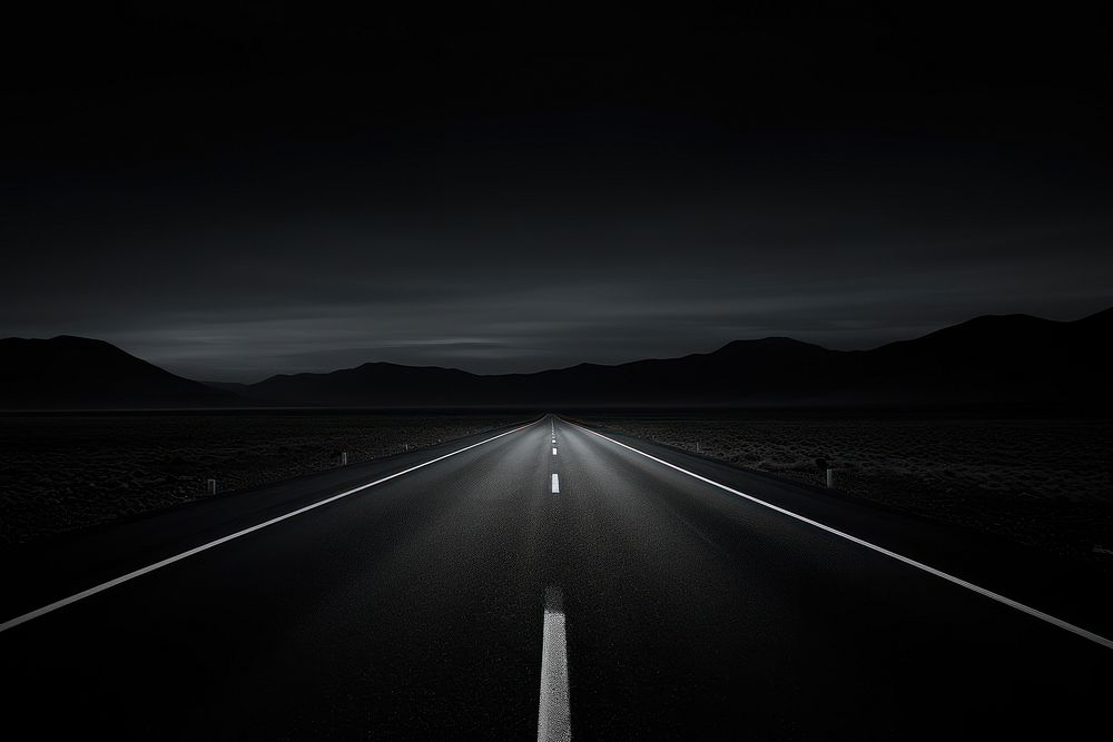 Black Background road asphalt horizon.