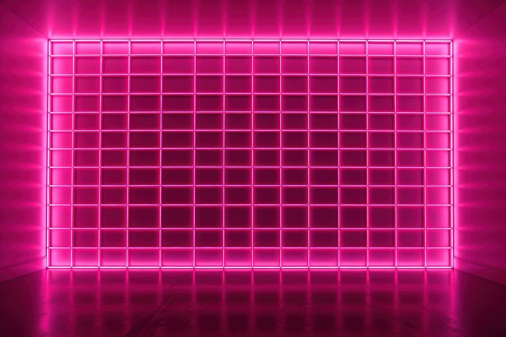 Bright neon pink wall empty room purple light architecture.