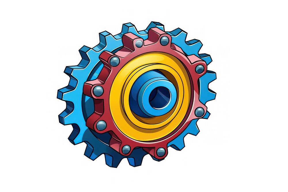 Cartoon illustration of a gear cartoon wheel white background.