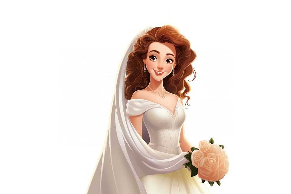 Cartoon illustration of bride wedding cartoon flower.