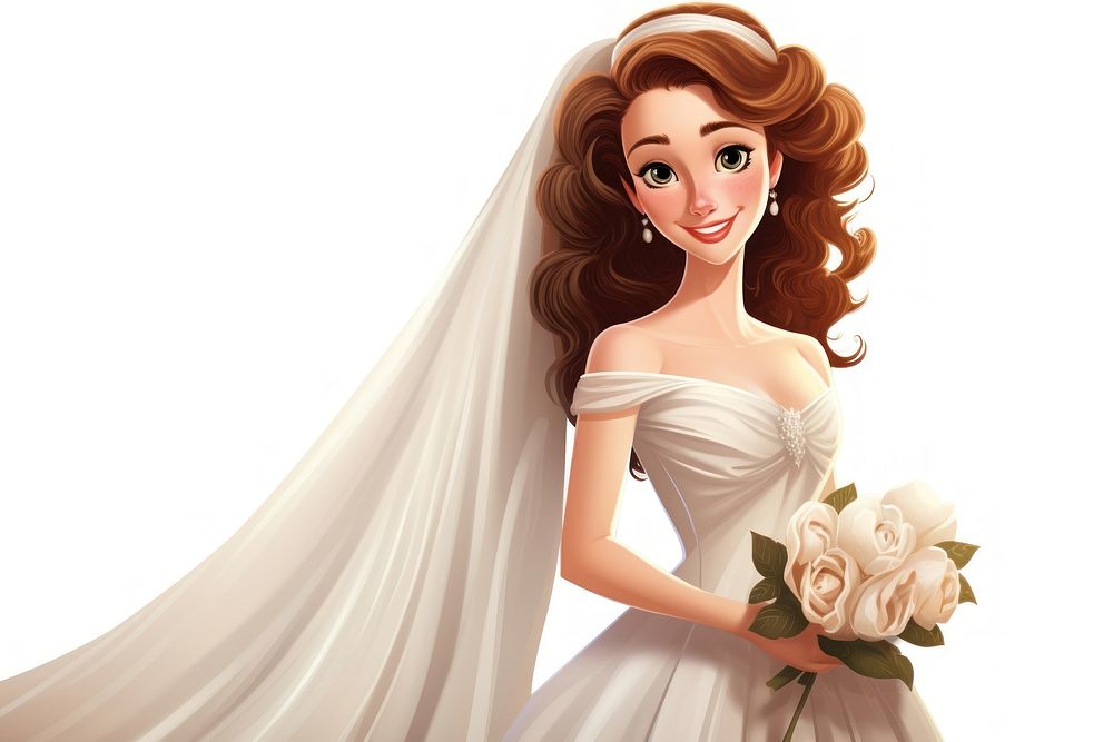 Cartoon illustration of bride fashion wedding cartoon.