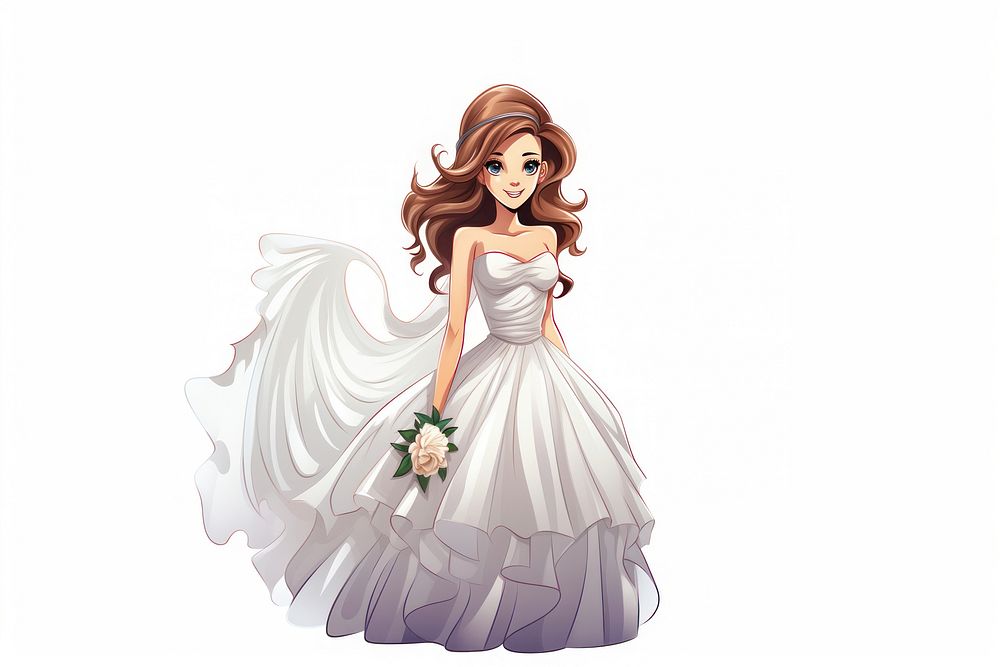 Cartoon illustration of bride fashion wedding cartoon.