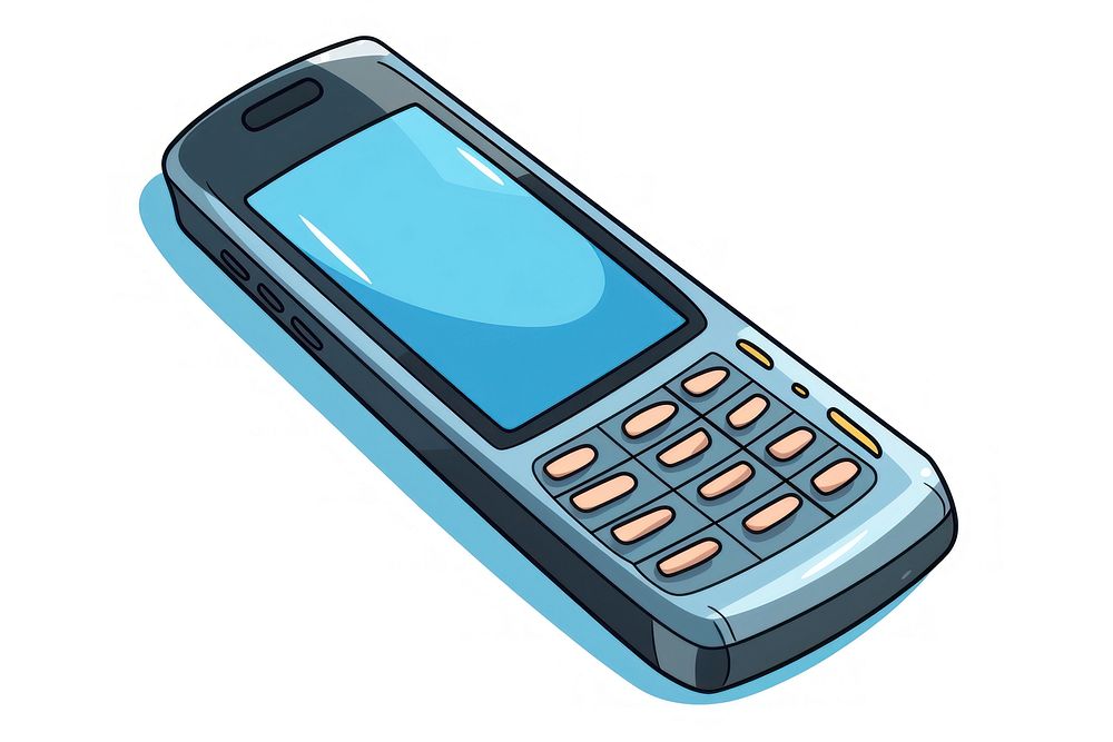 Cartoon illustration of cellphone white background electronics calculator.
