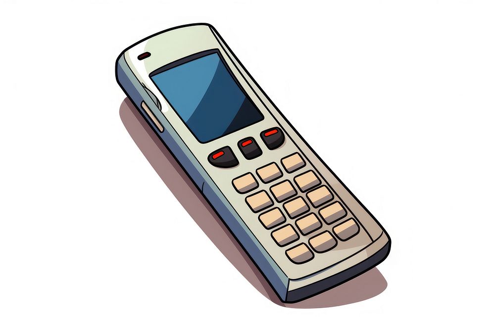 Cartoon illustration of cellphone white background mathematics electronics.