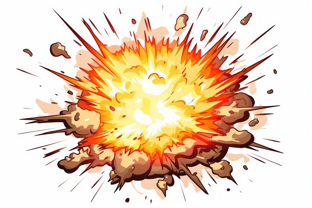 Cartoon illustration of explosion cartoon fire white background.