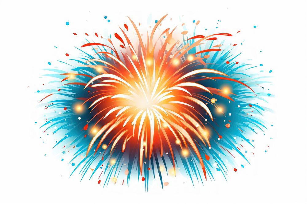 Cartoon illustration of fireworks explosion white background illuminated celebration.