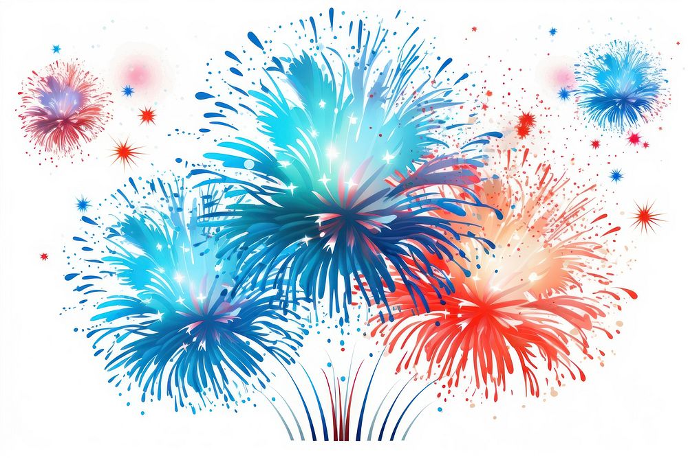 Cartoon illustration of fireworks explosion illuminated celebration recreation.