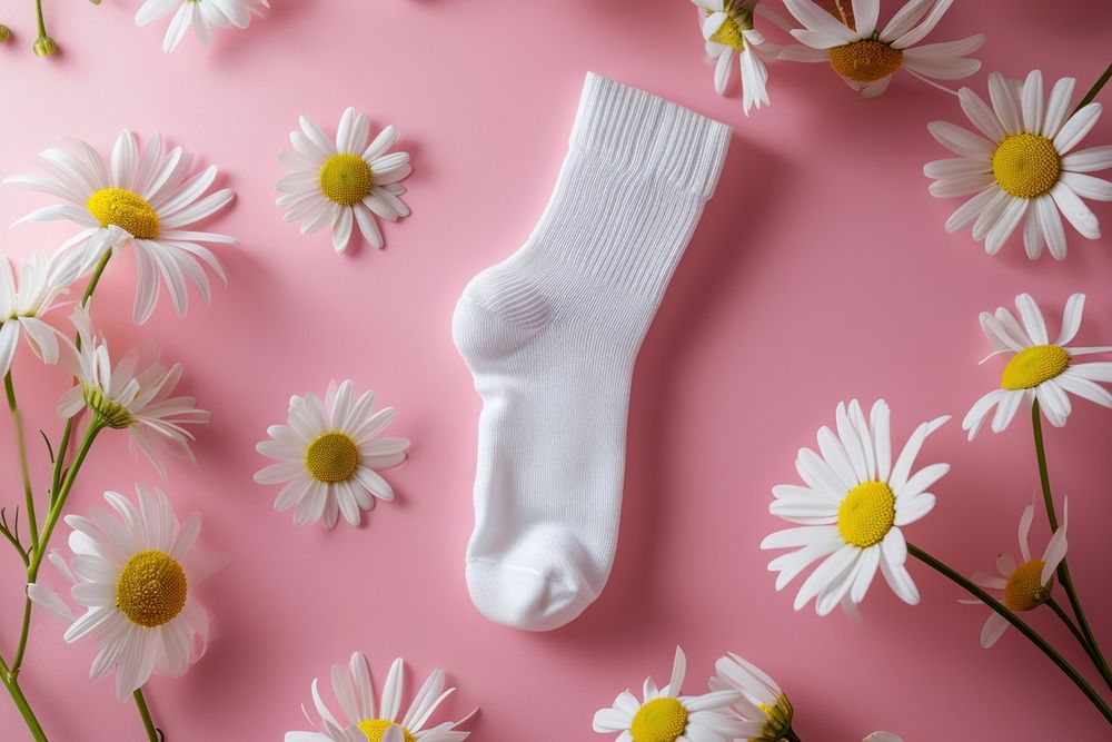 Sock packaging  daisy flower white.