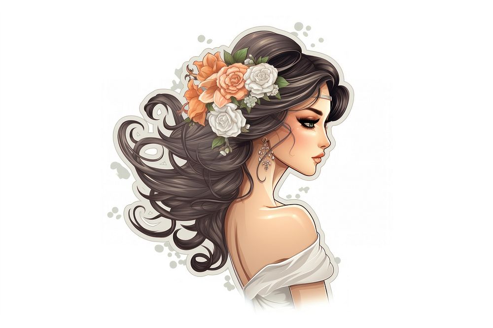 Clipart bride illustration portrait drawing flower.