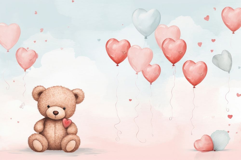  Cute background balloon cute bear. AI generated Image by rawpixel.