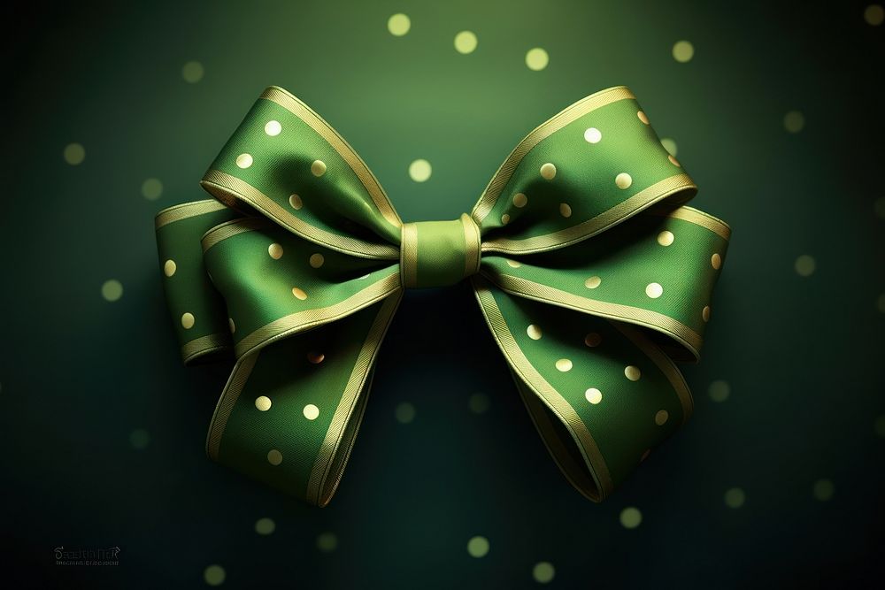 Cute green bow on background illuminated celebration accessories.